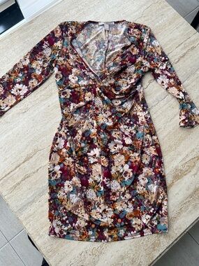 Floral 3/4 Sleeve Maternity Dress in Burgundy size L worn once baby shower